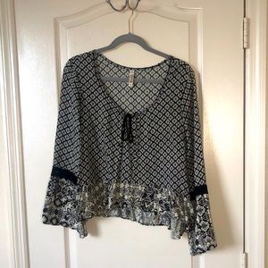 Long Sleeve Deep Neck Blouse